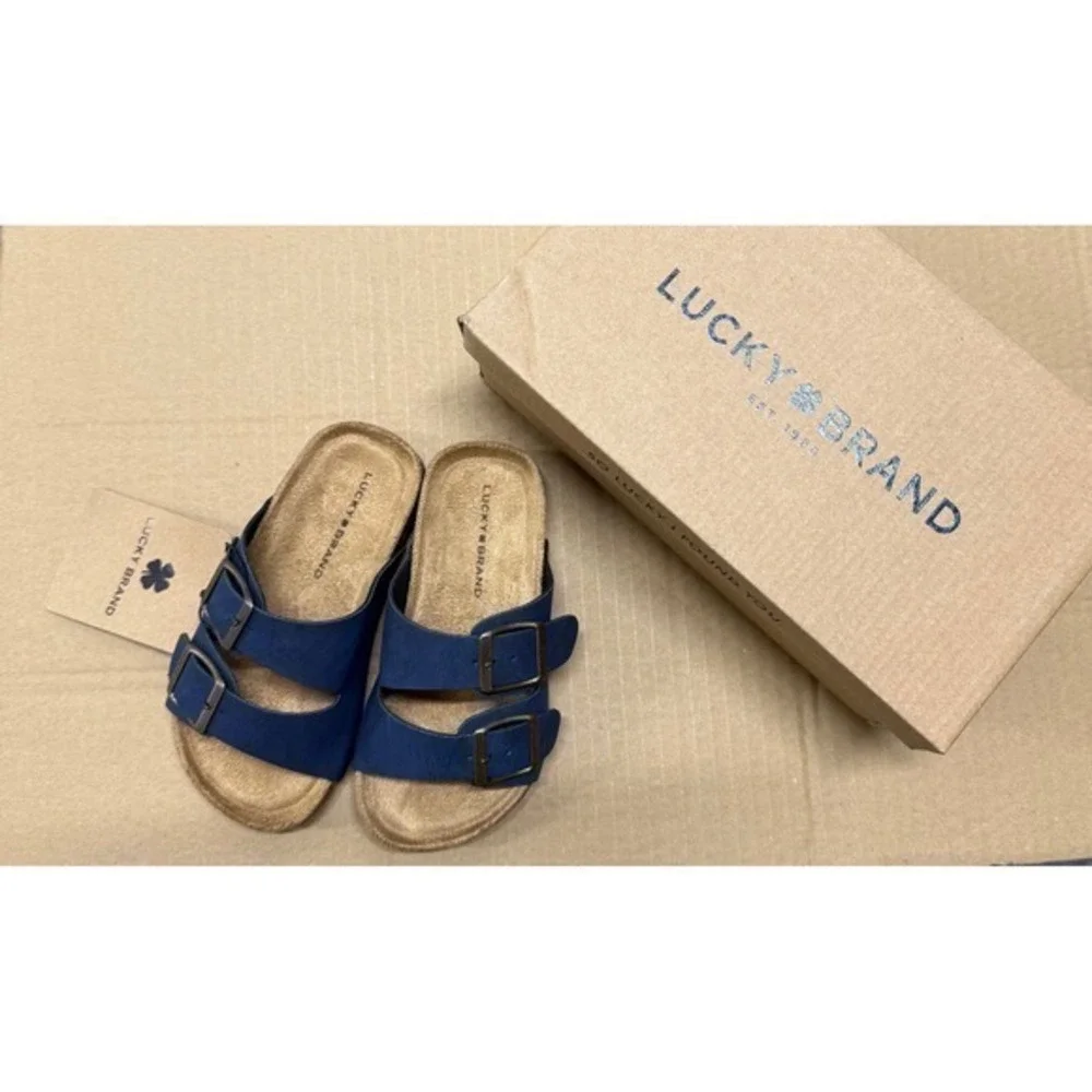 Lucky Brand Blanc Kids Sandals Navy Blue  Suede Double Buckle‎ Slides US 2